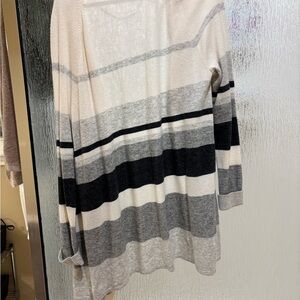 LOFT Cream & Beige Striped Knit Cardigan
